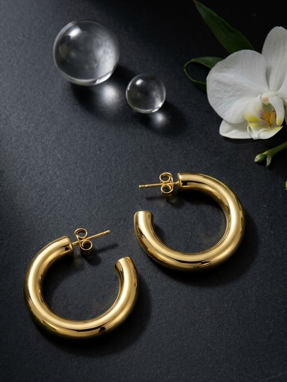 18K Gold Plated SS Old Money Chunky C-Hoop Earrings Quiet Luxury Statement 1.2in
